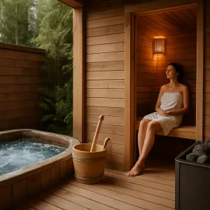 Experience total relaxation and rejuvenation with the perfect sauna and plunge pool pairing