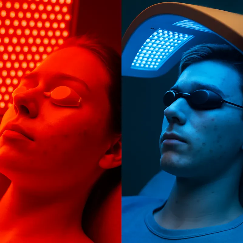 Discover how red and blue light therapy can help clear up your skin