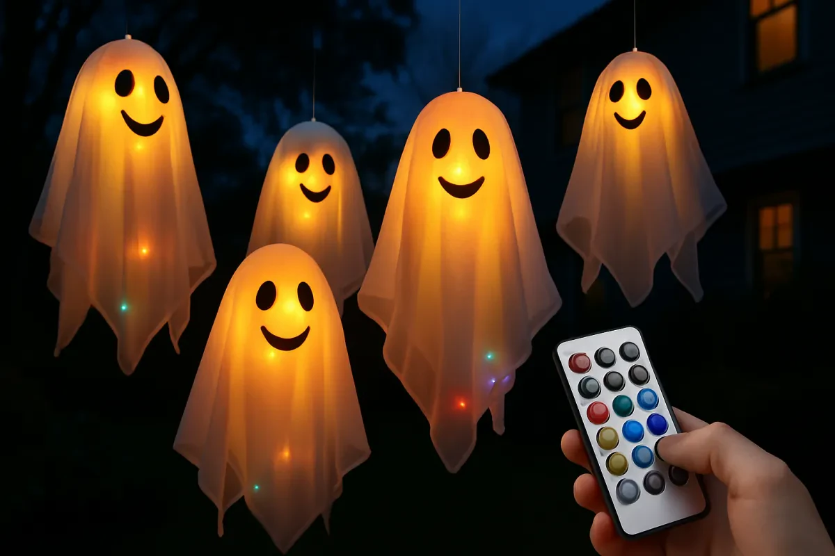 Charming Ghost Decorations with Remote-Controlled Lights