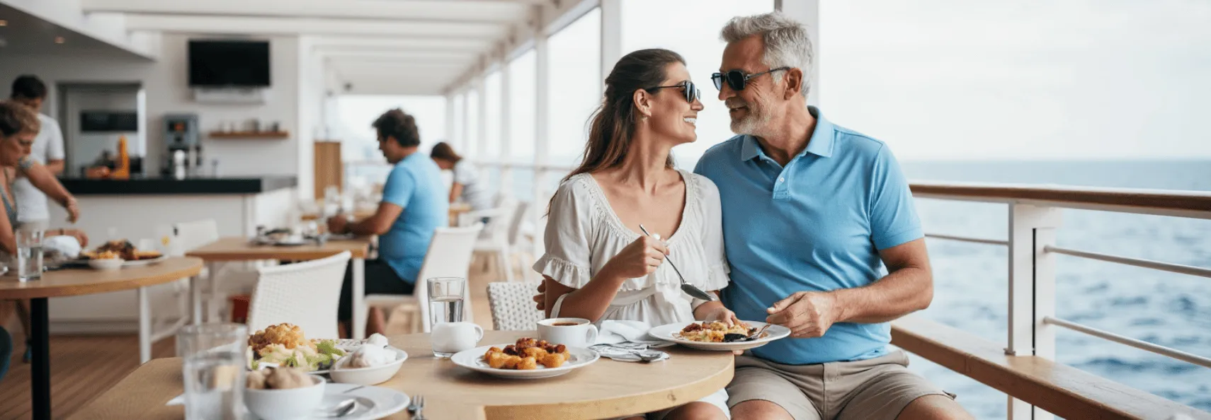 A glamorous couple dressed for a formal night on an MSC cruise ship