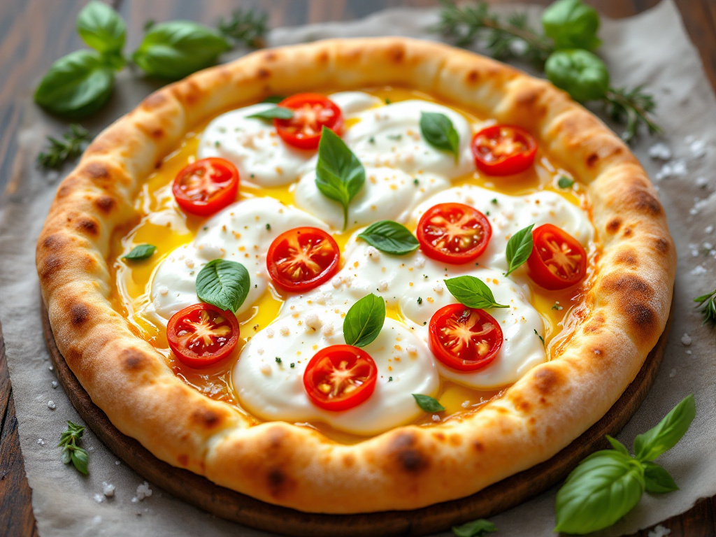Burrata Pizza Perfection - The ideal burrata pizza with a crispy crust and creamy burrata.