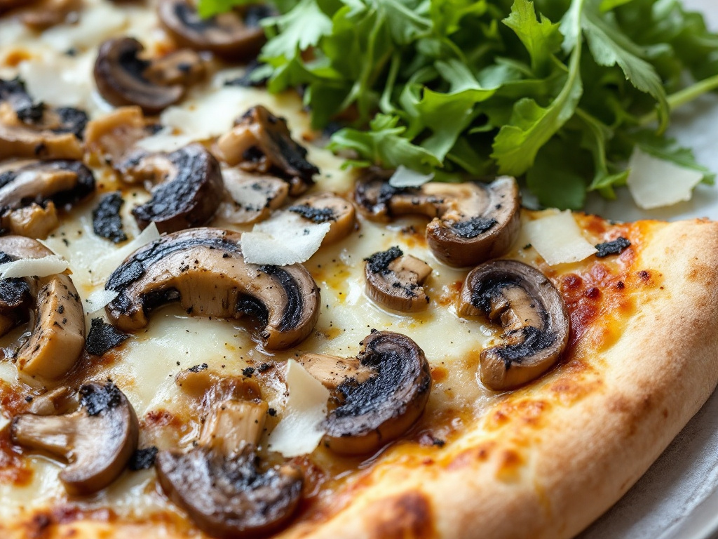 A delectable truffle mushroom pizza featuring porcini mushrooms