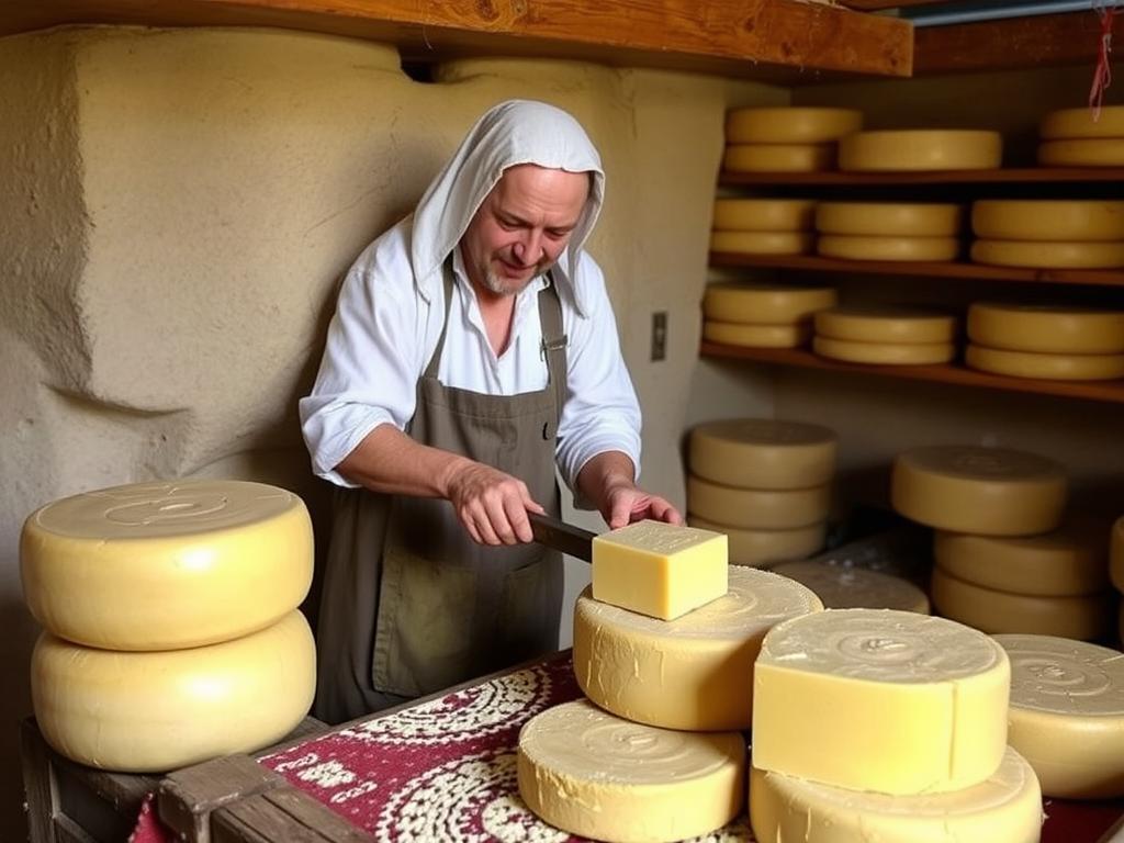 Artisanal Cathare cheese being molded with ash in Languedoc farm