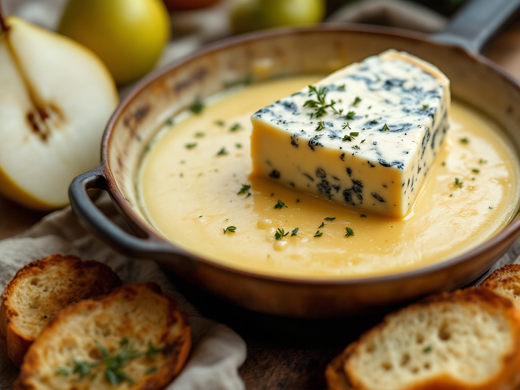A Raclette with Pear and Blue Cheese.
