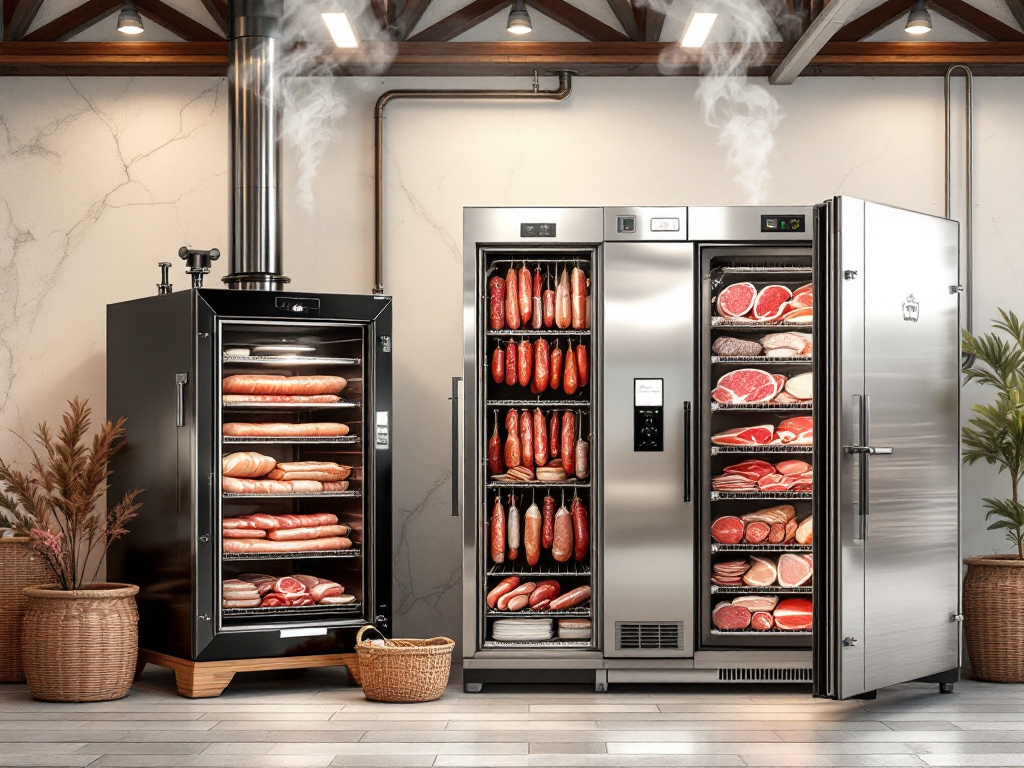 Advanced meat curing setup with fermentation and cold smoking equipment.