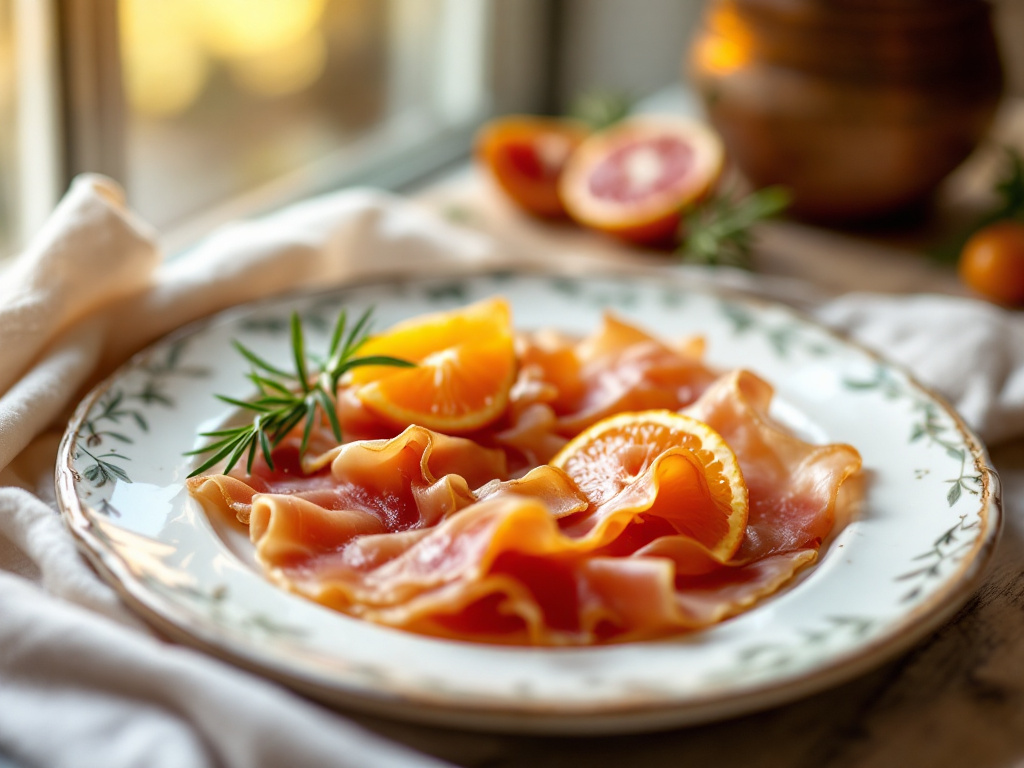 A beautifully plated prosciutto dish, showcasing culinary innovation and creativity.