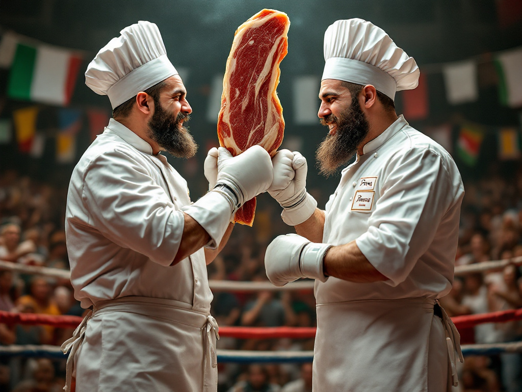 Marco and Luca, in a heated debate over the best prosciutto.