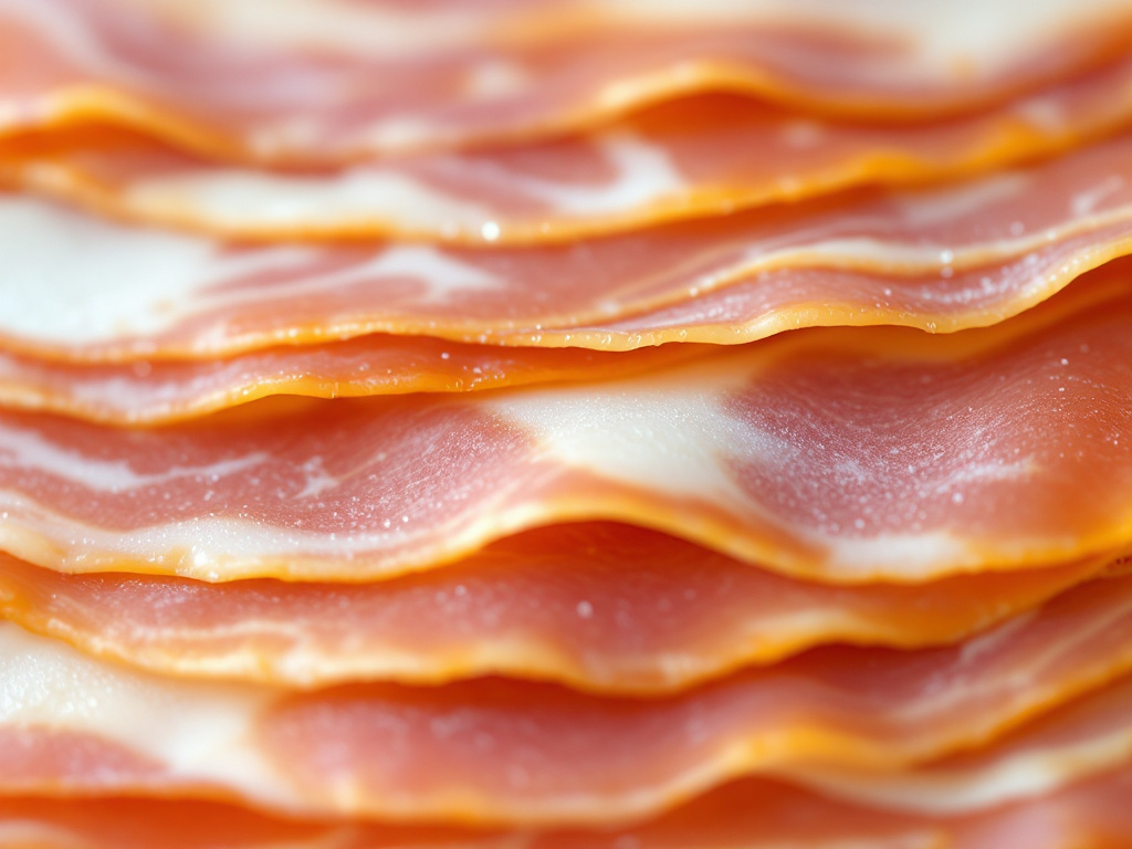 A close-up of prosciutto slices, highlighting what to look for when checking for spoilage.