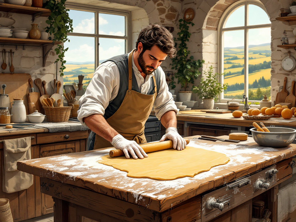 Rolling out the pastry for a perfect, flaky crust.