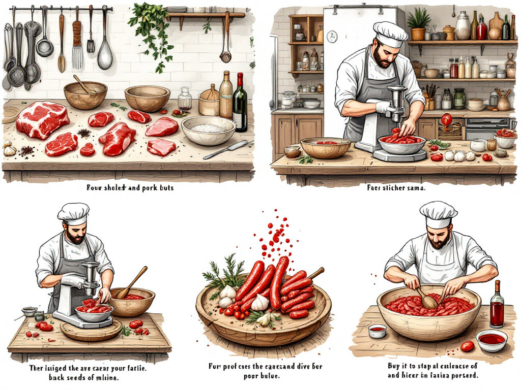 Step-by-step guide to trimming and grinding pork cuts for traditional Italian salami, emphasizing uniform pieces and cold grinding.