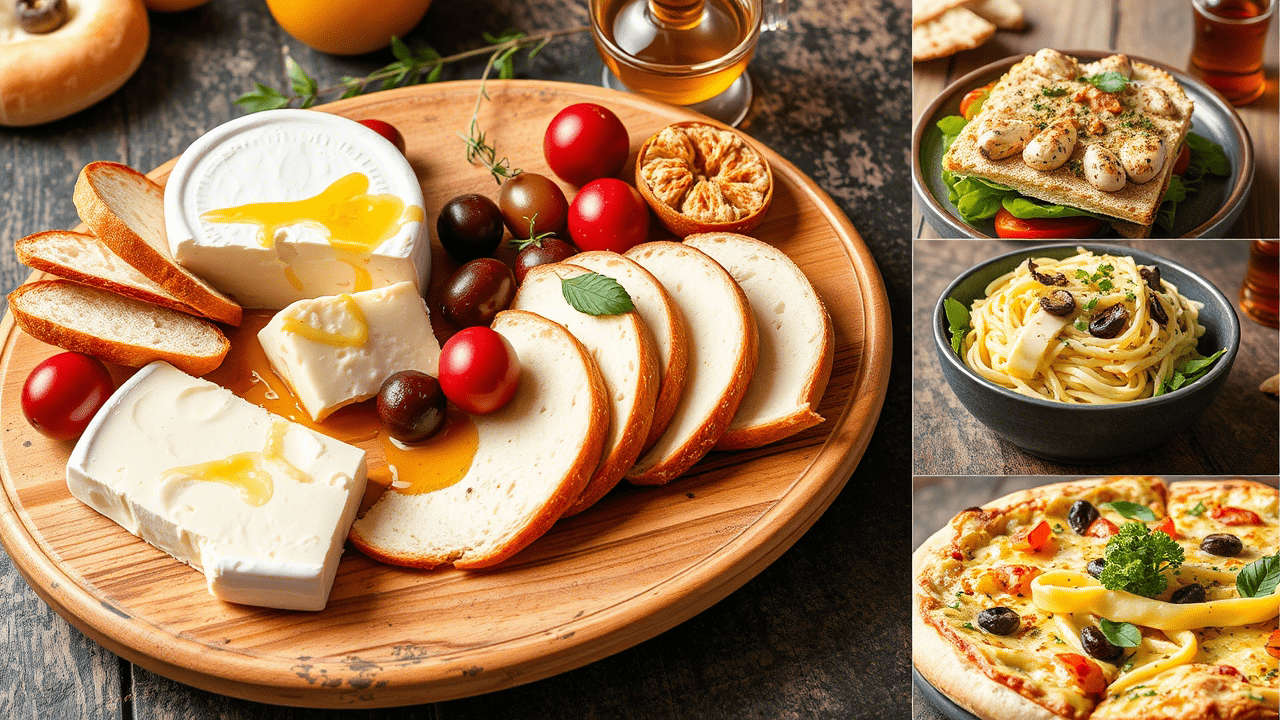 Brocciu and honey drizzled over grilled peaches