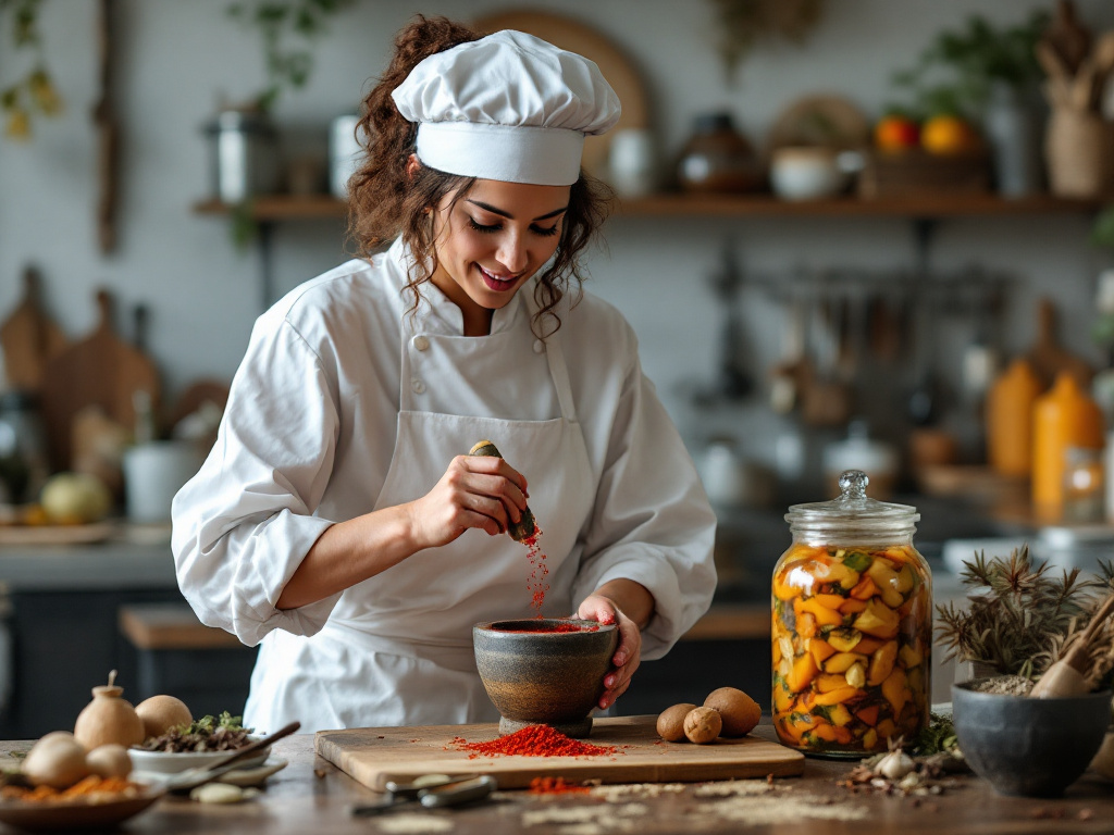A chef experimenting with unique spice blends and curing techniques.