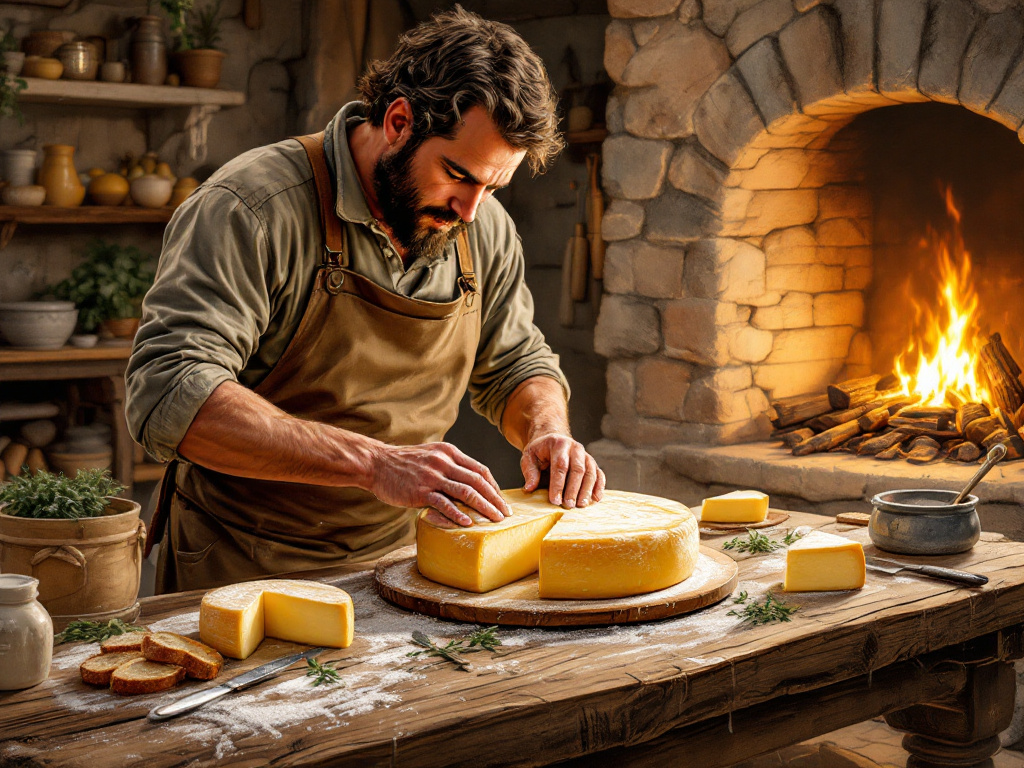 Traditional French Cheese Craft: A glimpse into the artistry of cheese making.