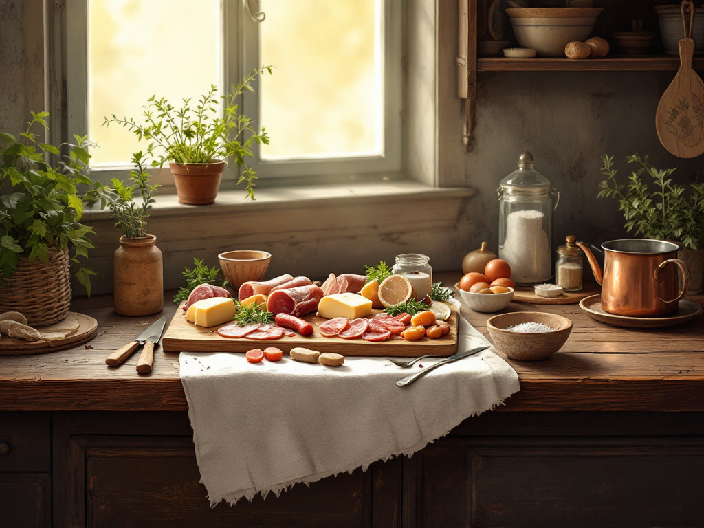 A variety of meats, herbs, and spices