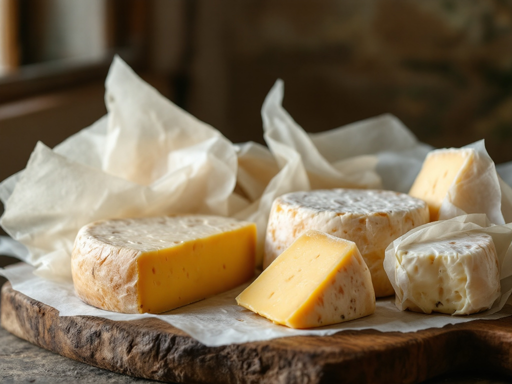 Hard cheeses such as Comt&eacute; and Gruy&egrave;re stored in a cool dry place