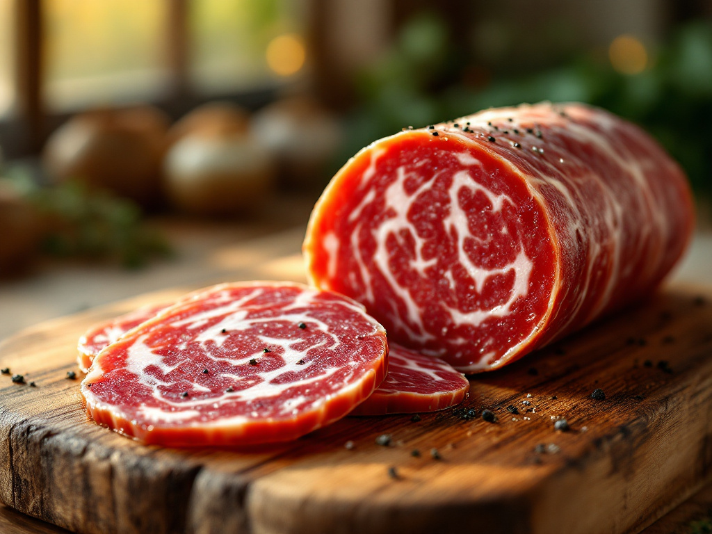 Thin slices of bresaola with a delicate, nutty flavor.