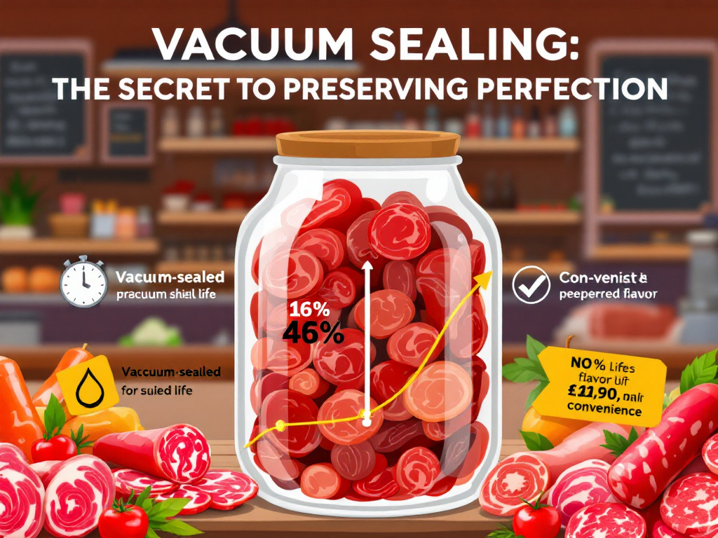 An infographic on the benefits of vacuum sealing cured meats, including extended shelf life and preserved flavor.