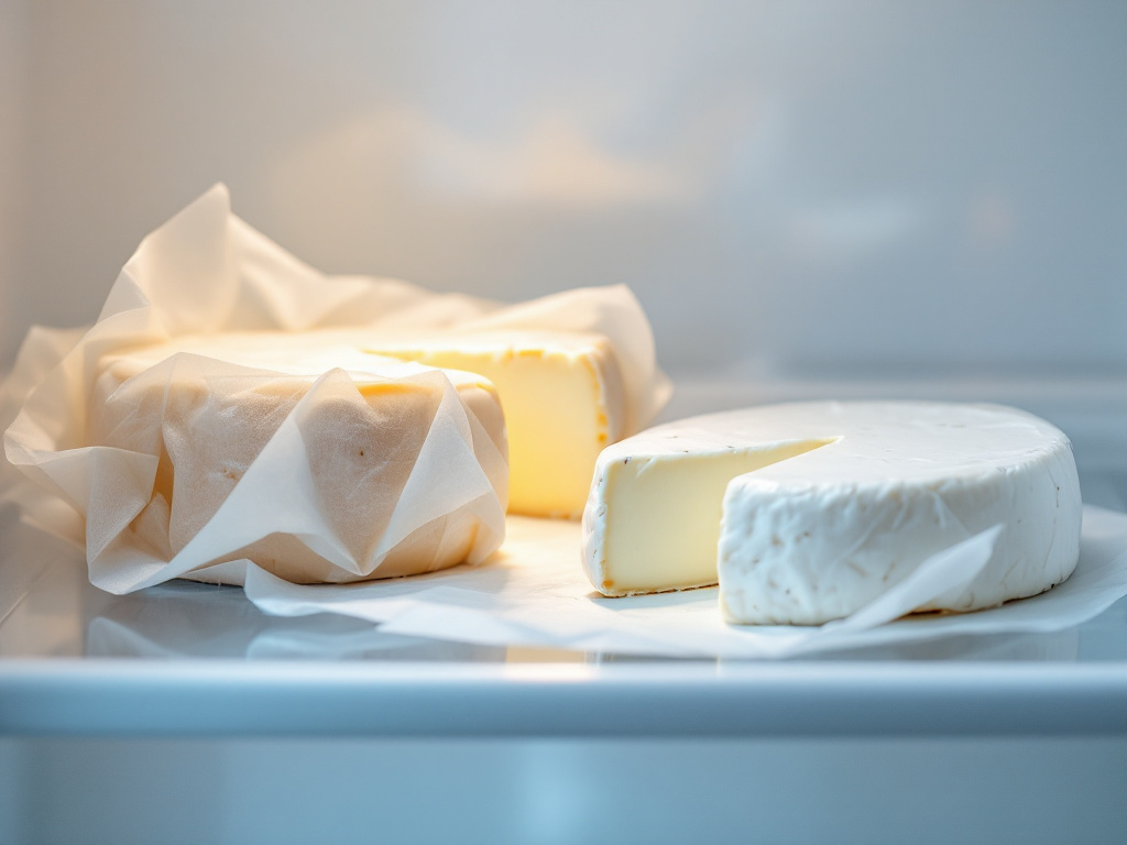 Soft cheeses like Brie and Camembert stored in the refrigerator