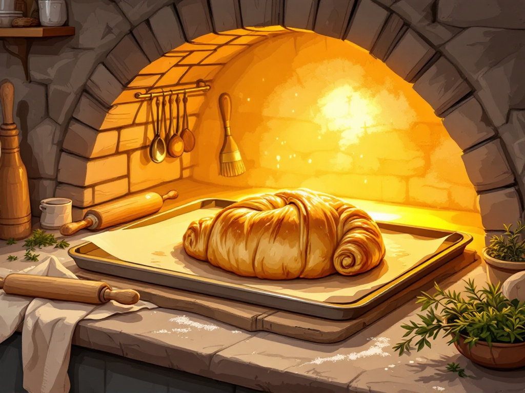 The p&acirc;t&eacute; en cro&ucirc;te in the oven, baking to golden perfection.