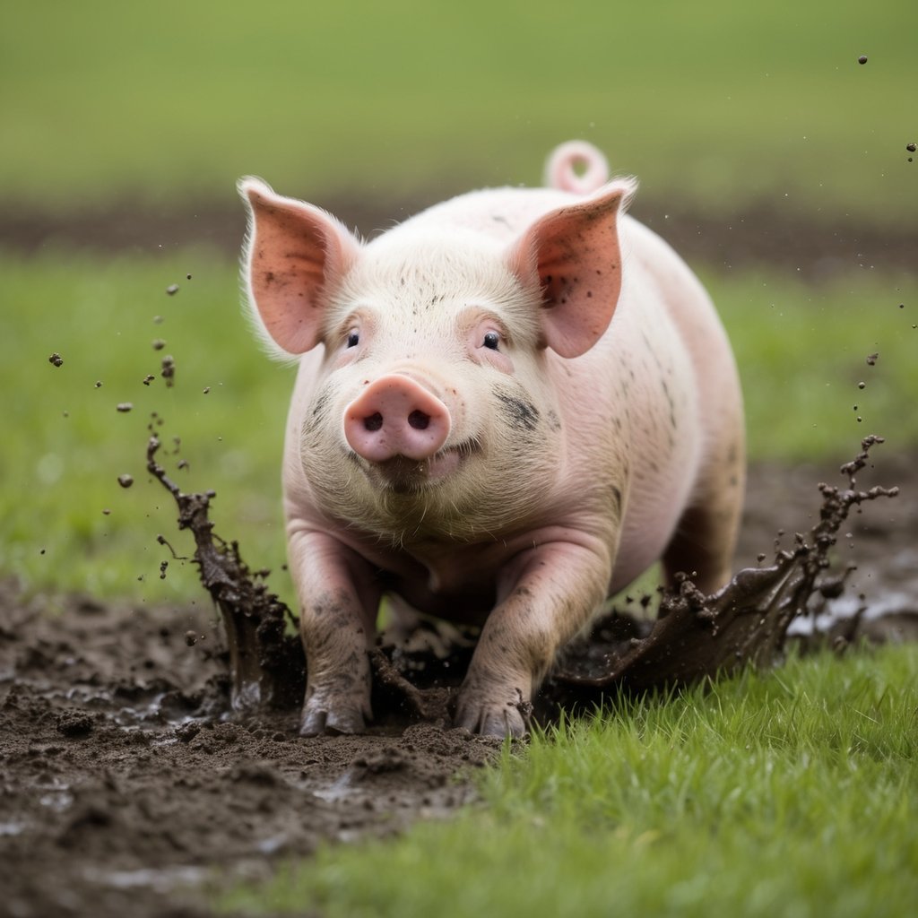 A pig playing in the mud