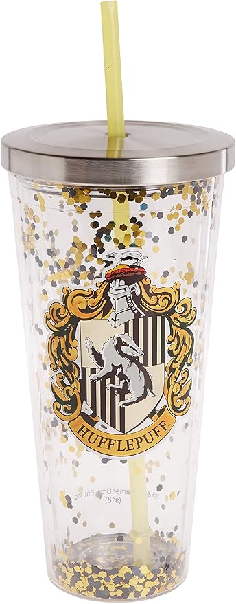 Harry Potter themed glitter tumbler with Marauder's Map quote and straw