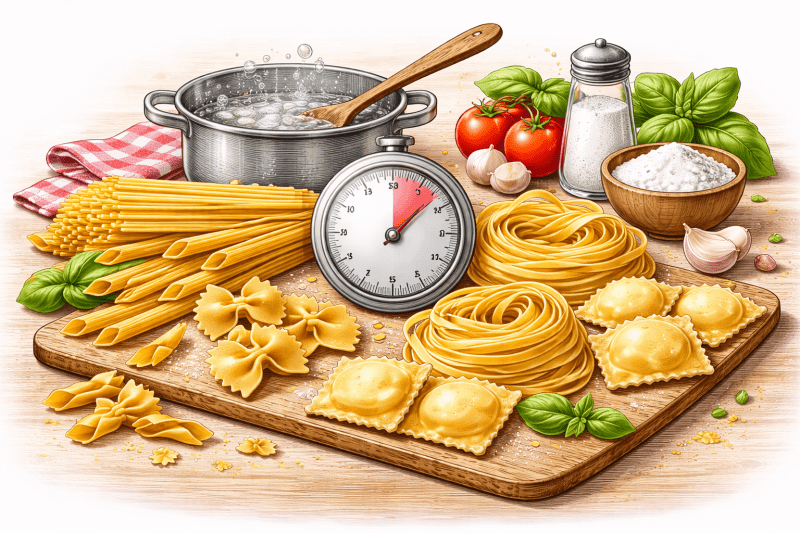 This guide breaks down how long different pastas take to cook, what affects timing, and how to judge doneness without relying entirely on the clock.