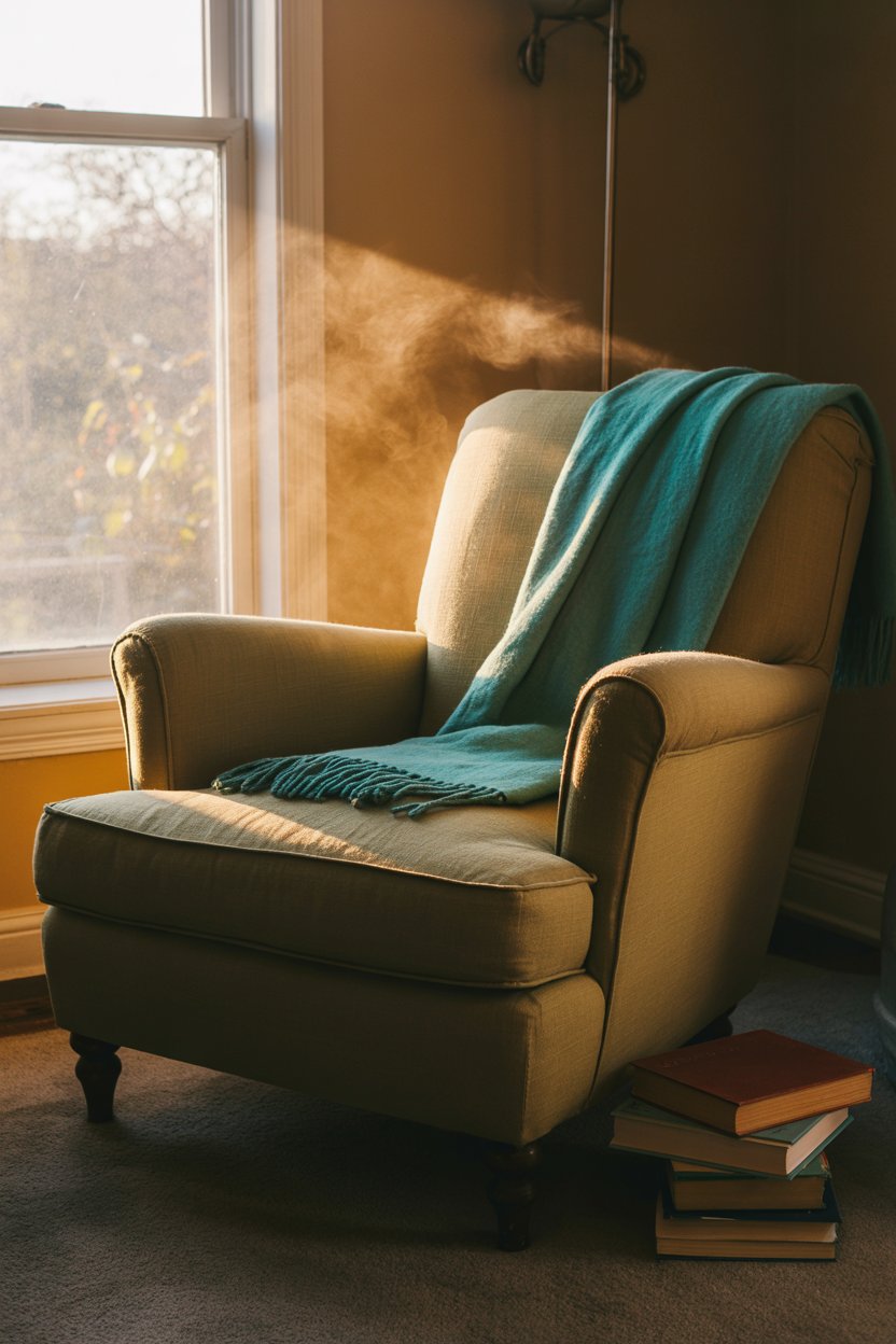 Comfortable well-worn reading chair