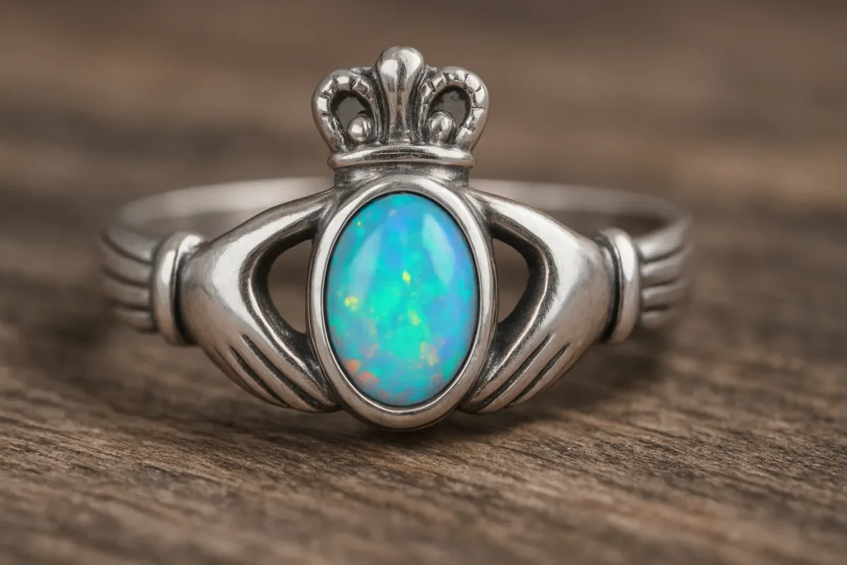 Stunning Sterling Silver Claddagh Opal Ring Size 8