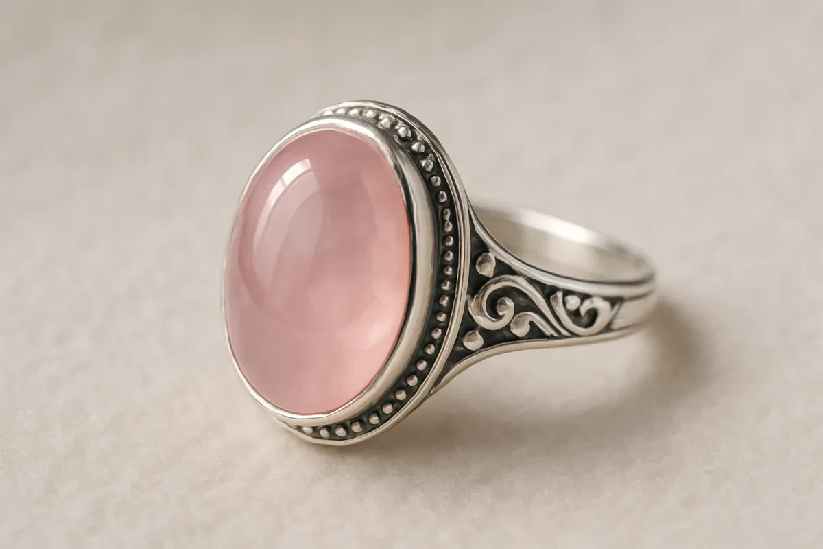 Elegant Pink Rose Quartz Sterling Silver Ring