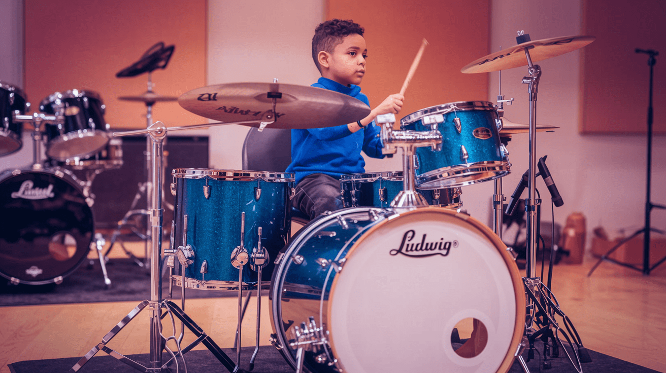 young kid playing drums