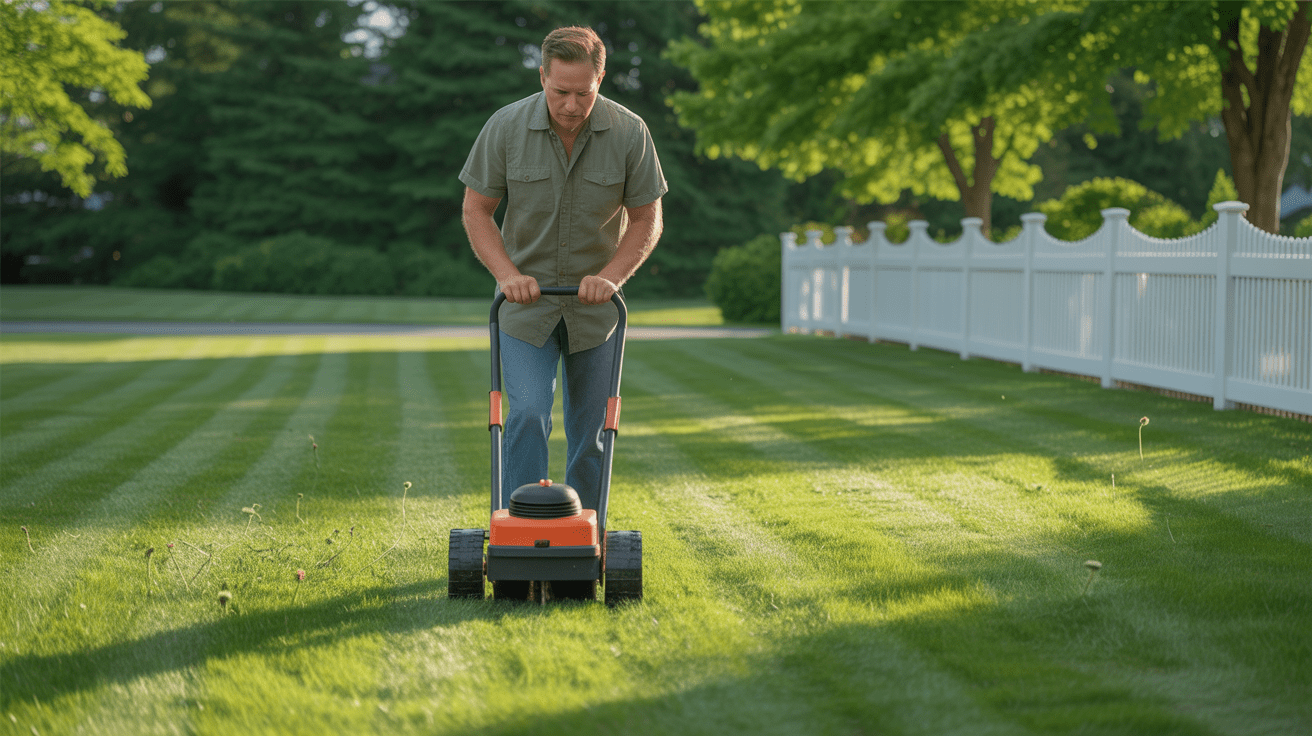 man arerating lawn