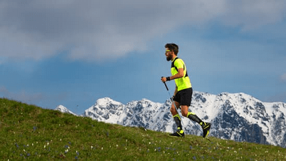 man running with safety gear