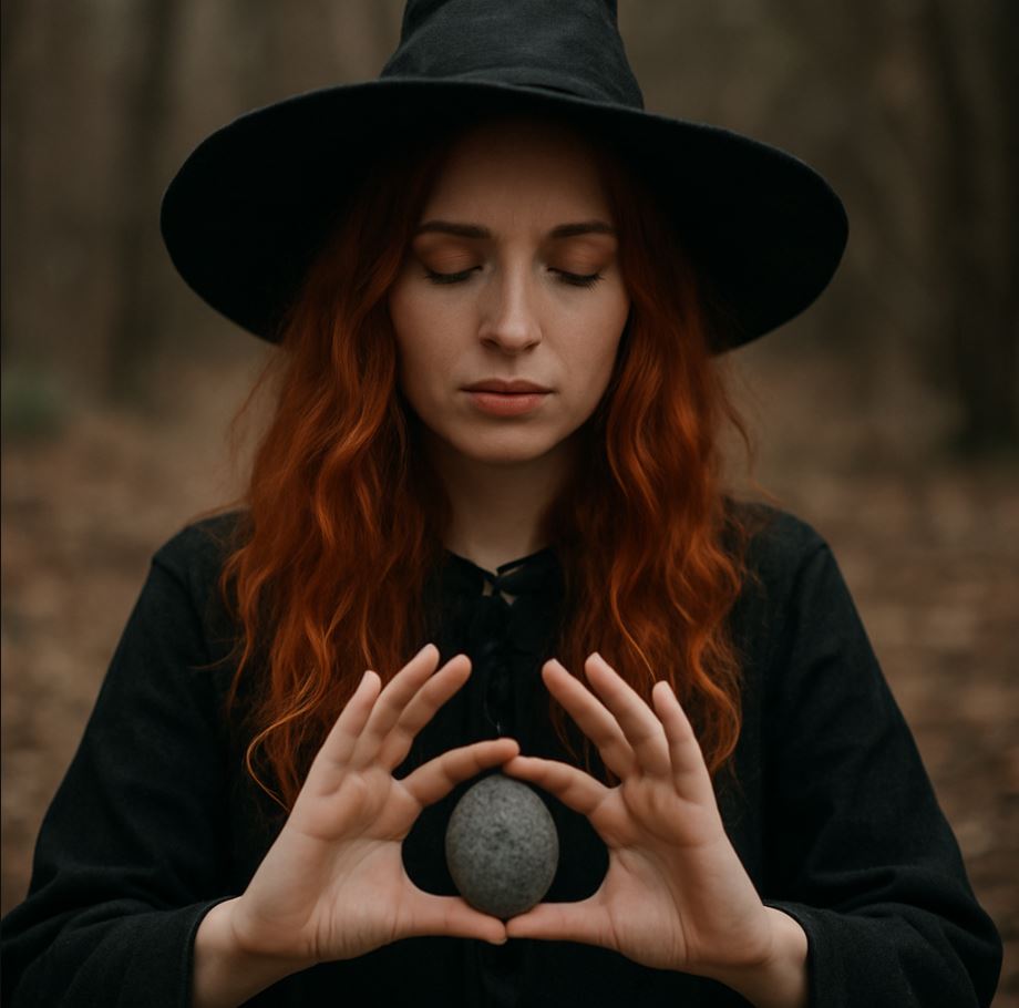 Holding a stone for a removal ritual (charging the stone with what you want to release)