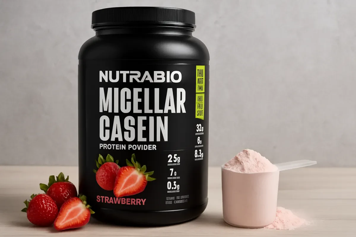 Strawberry NutraBio Micellar Casein Protein Powder Review