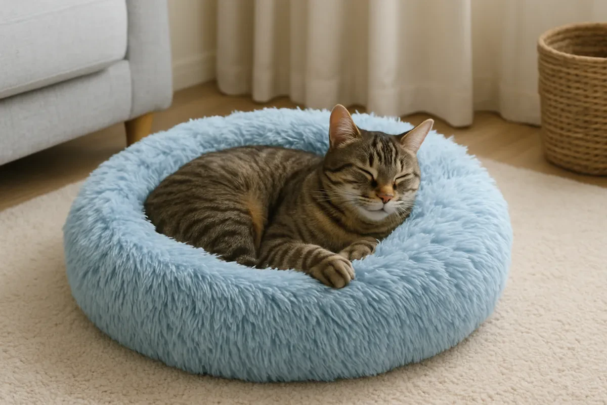 Cozy Comfort with the Soft Blue Donut Cat Bed