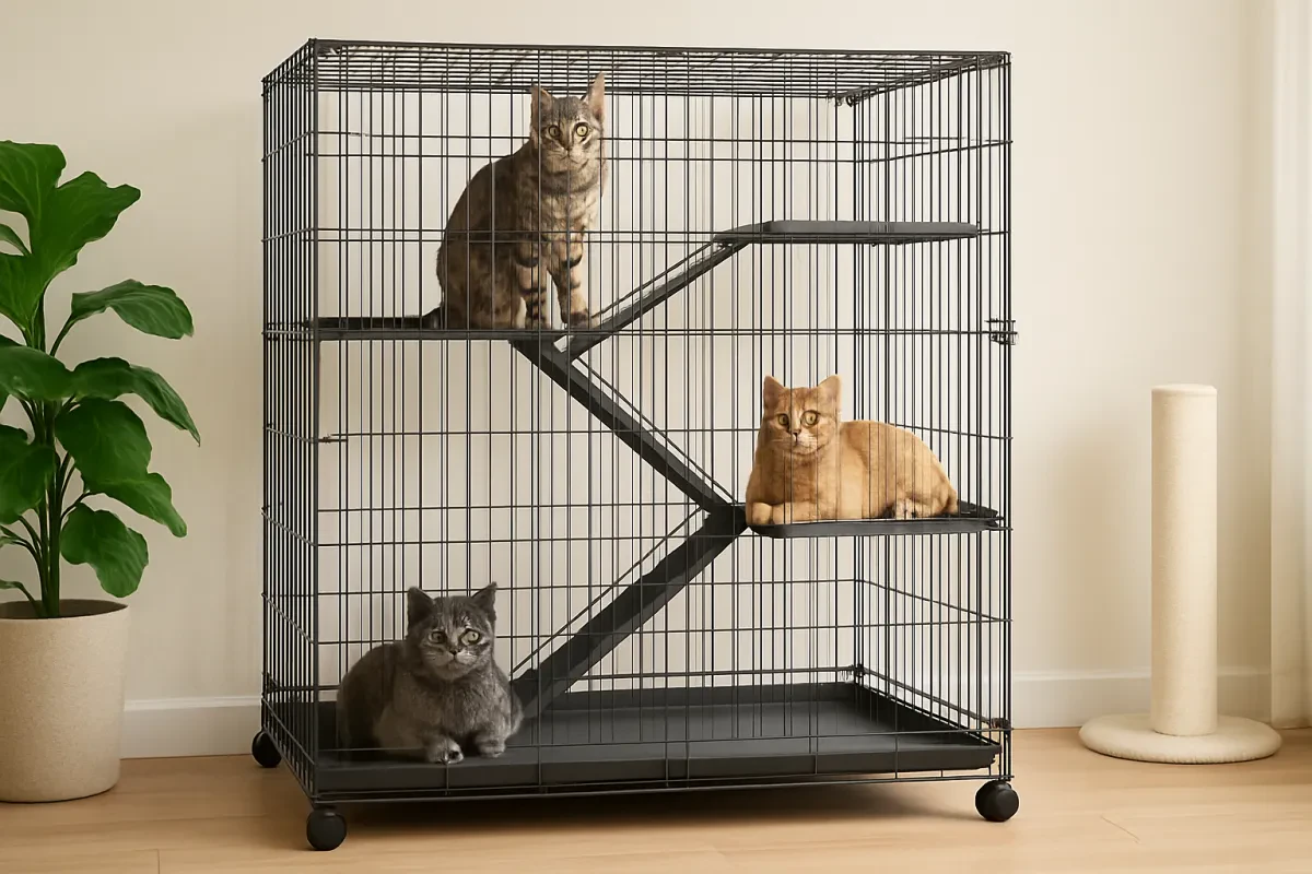 Spacious Three-Tier Cat Cage with Ramps