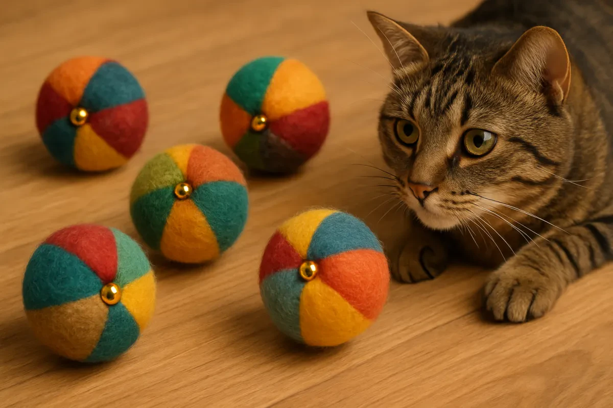 Fun Retro Wool Cat Balls with Bells