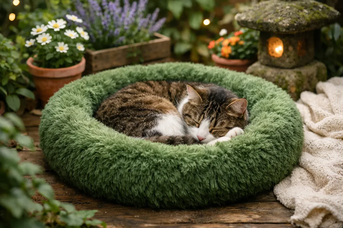 Garden Green Cozy Round Cat Bed for Comfort