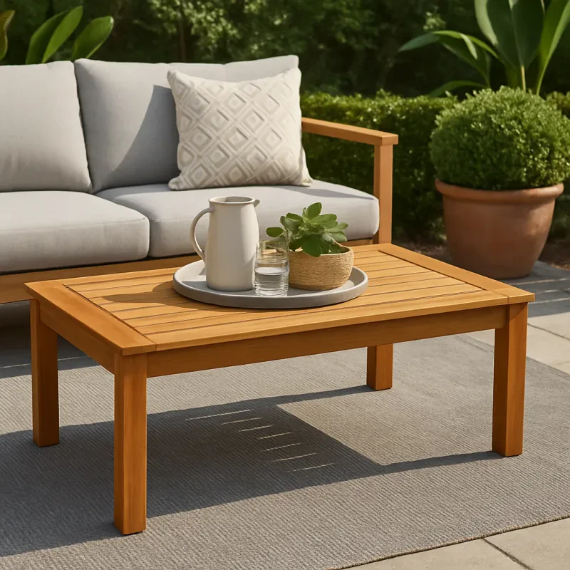 Elevate your outdoor space with this stunning teak oil coffee table
