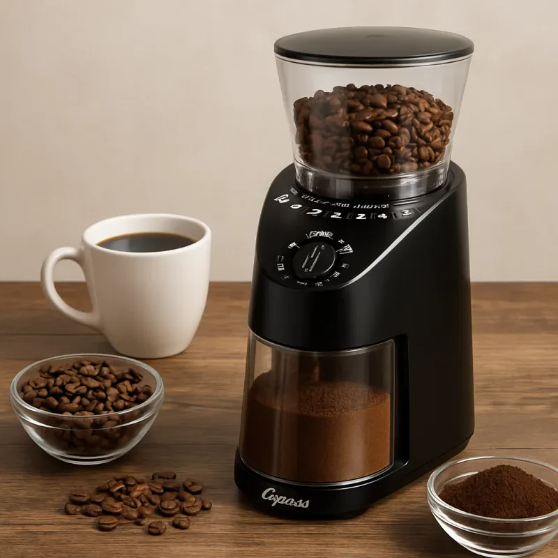 Get the perfect grind for your morning brew with this sleek and user-friendly coffee grinder