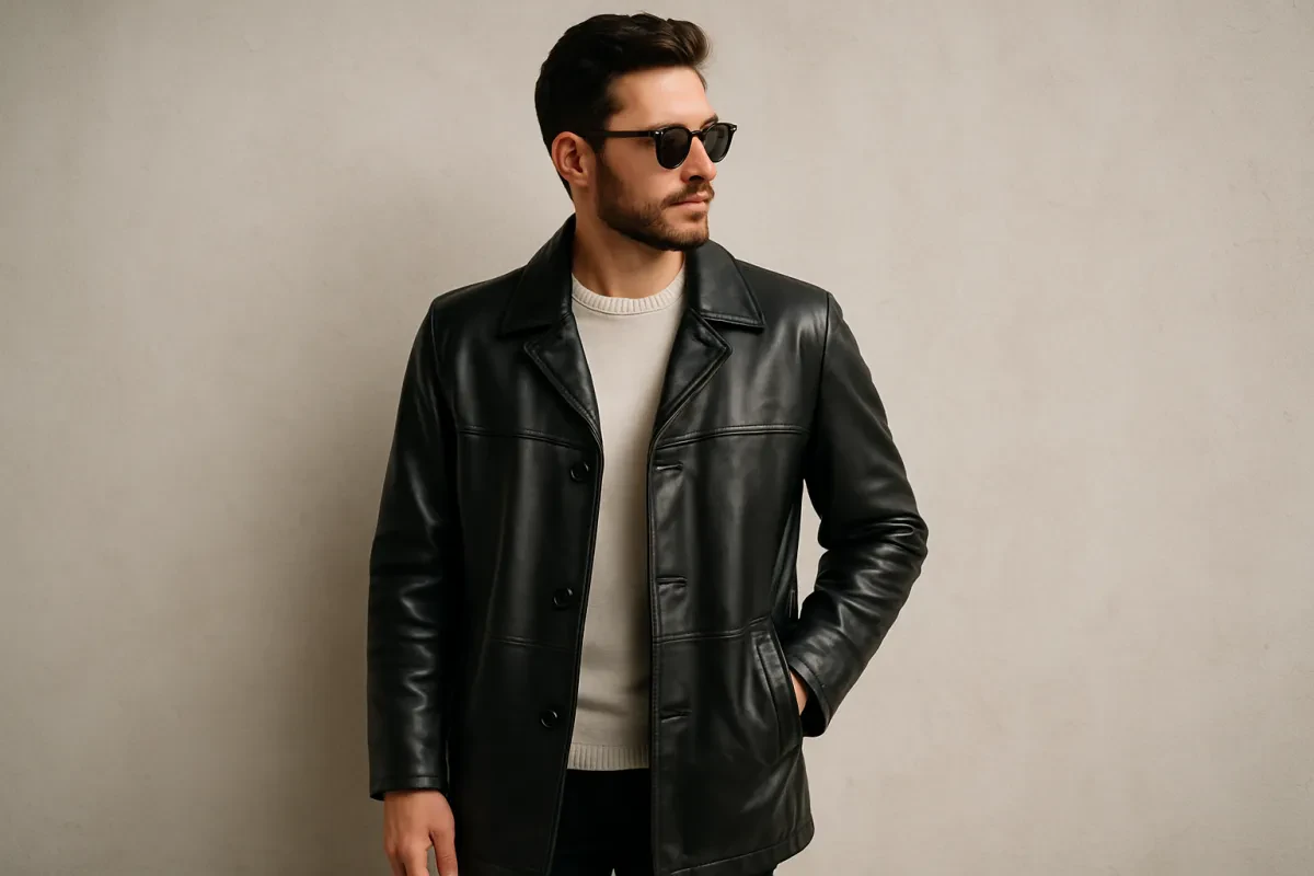 The Men’s 3/4 Black Leather Jacket: A Timeless Blend of Edge and Elegance