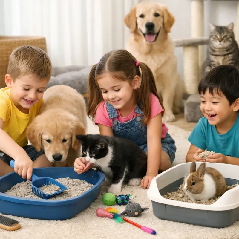 Fun tips for making litter training a family affair with kids and pets