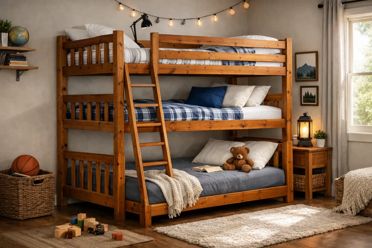 Solid Wood Triple Bunk Beds For Small Spaces
