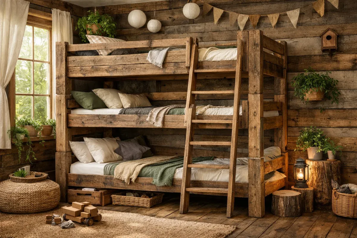 Eco-Friendly Wooden Triple Bunk Beds Made From Reclaimed Wood