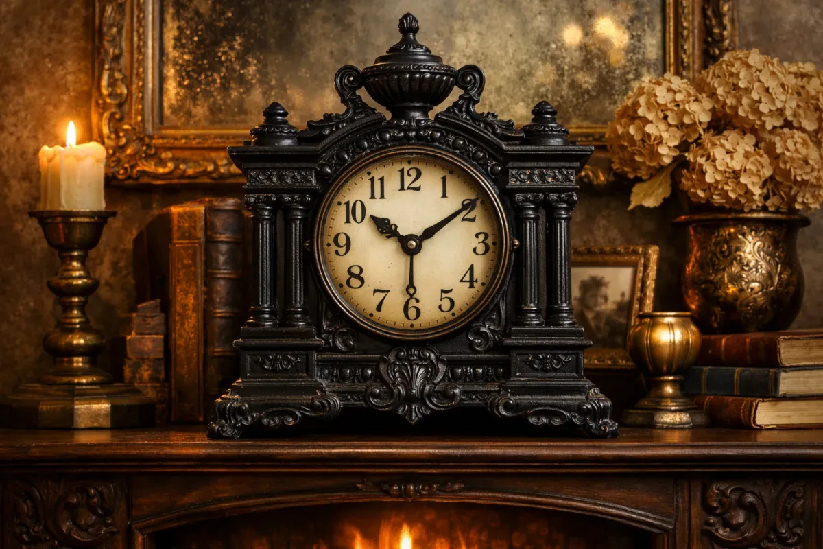 Charming Vintage Cast Iron Mantel Clock for Your Home