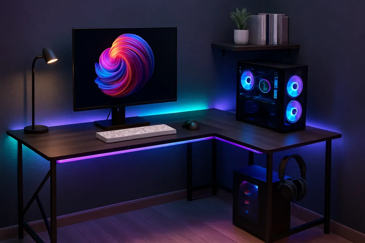 Stylish AODK 61 L-Shaped Desk with LED Lights