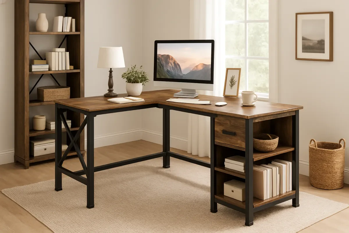 Stylish Farmhouse L Shaped Standing Desk with Storage