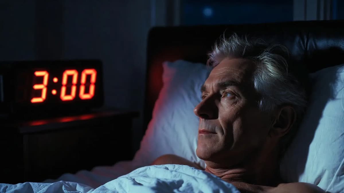 Mann wacht nachts um 3 Uhr auf &ndash; Cortisolrhythmus und Blutzuckerkonzept