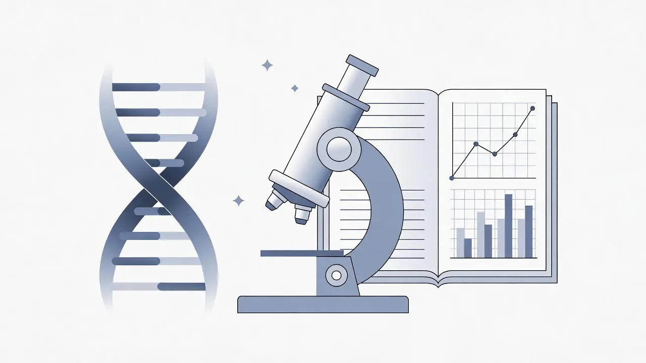 Wissenschaftliche Symbole f&uuml;r evidenzbasierte Forschung und klinische Studien zu N&auml;hrstoffen.