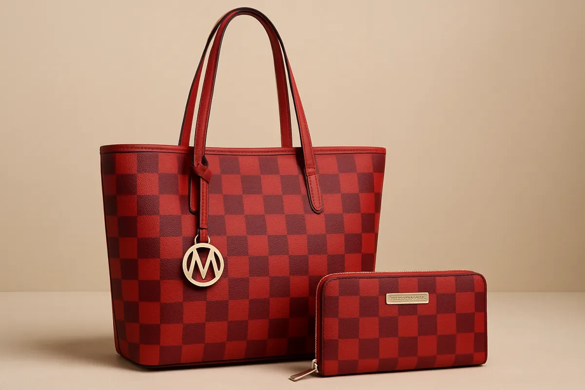 Stylish MKF Collection Red Checker Tote and Wallet